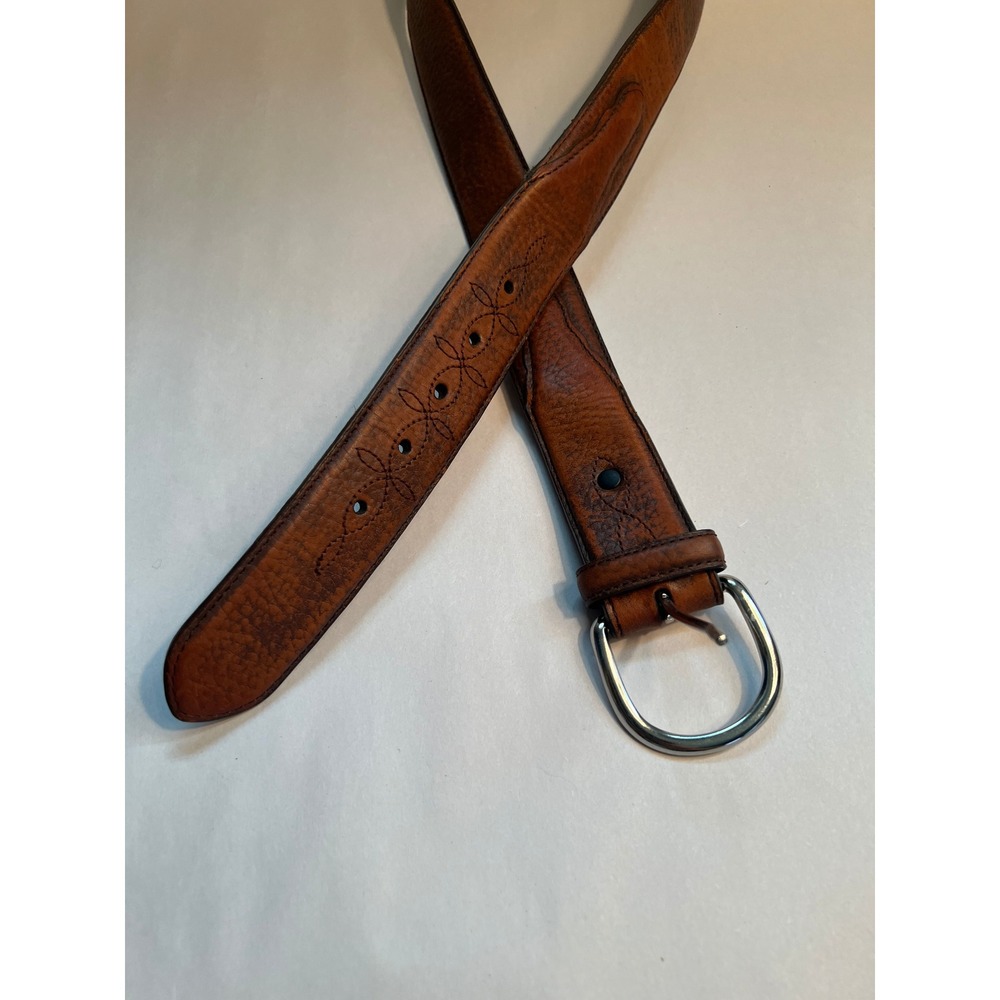 Resistol Brown Pebbled Leather Cowboy Belt 43000 SZ 36 Weathered Silver Buckle